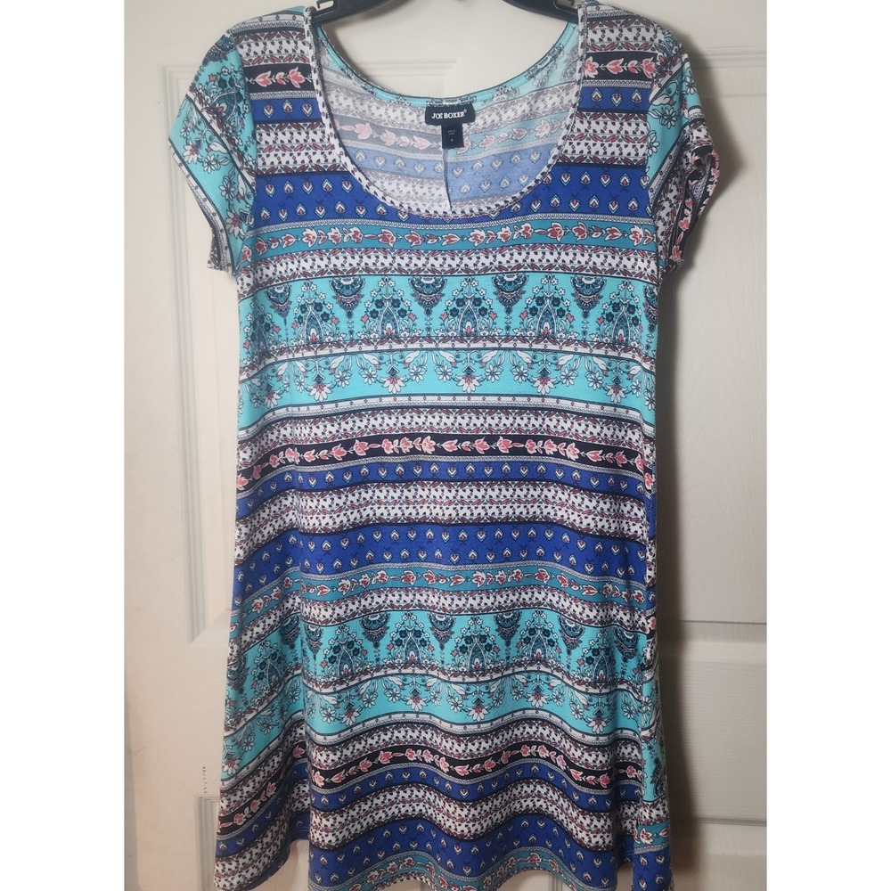 Joe Boxer Women M Tunic Dress Blue Boho Paisley Swing Tee Shirt Dress